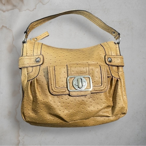 GUESS Enchanted Faux Ostrich Leather Tan and Silver Hobo Bag - Picture 4 of 16